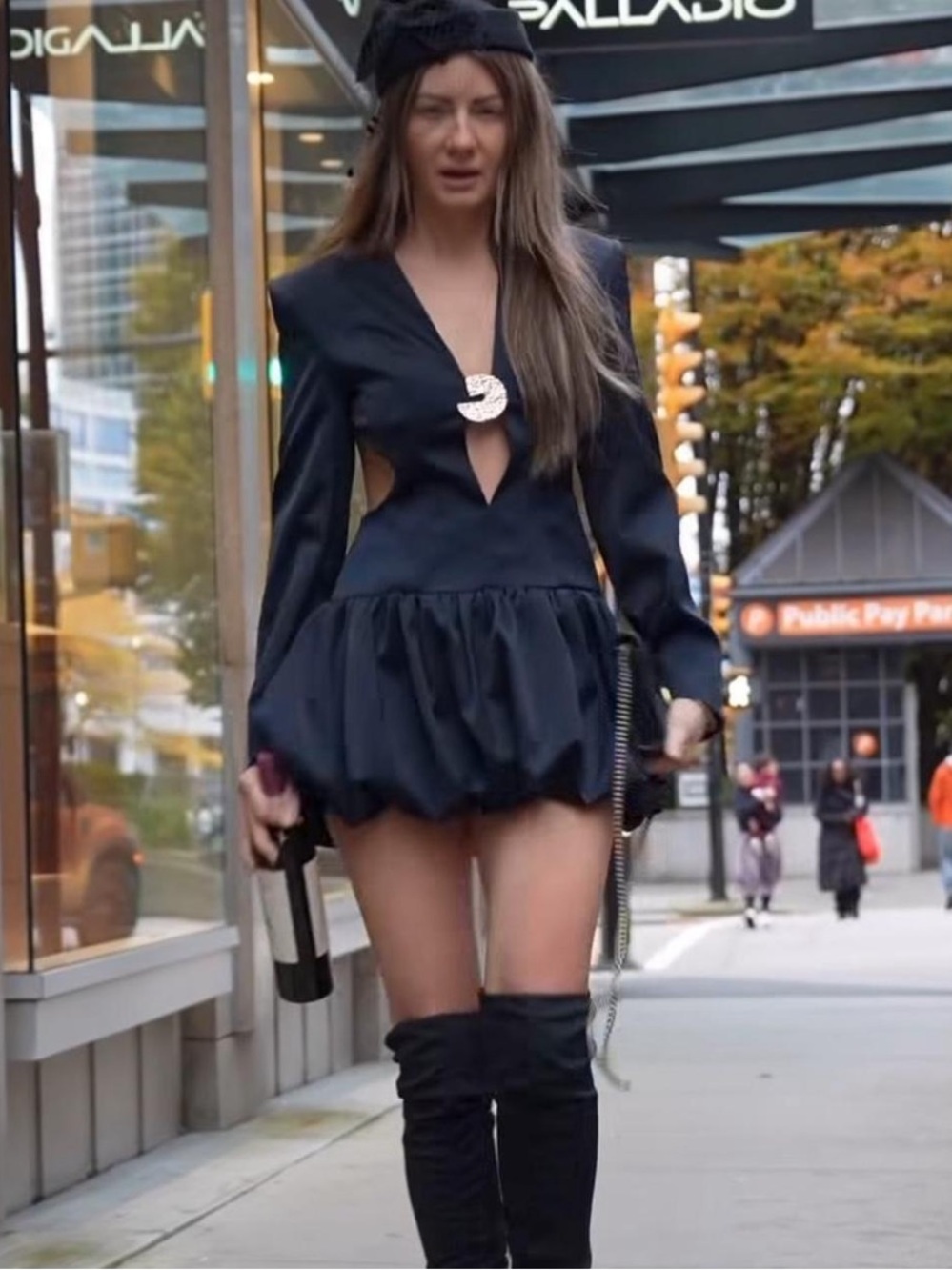 Zara Black Long-Sleeve Mini Dress with Cutouts